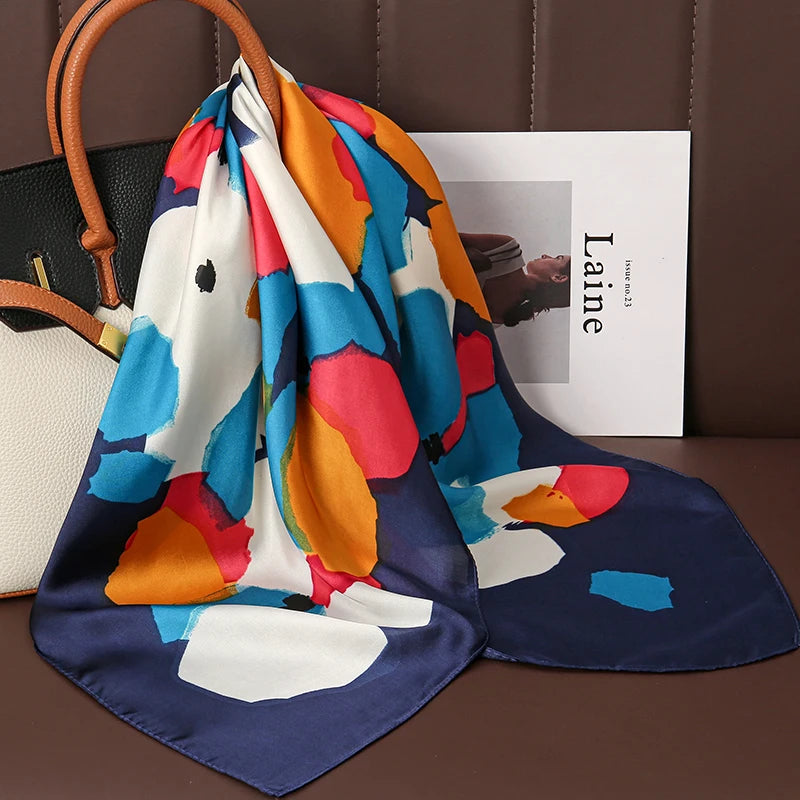 Print Satin Silk Square Scarf
