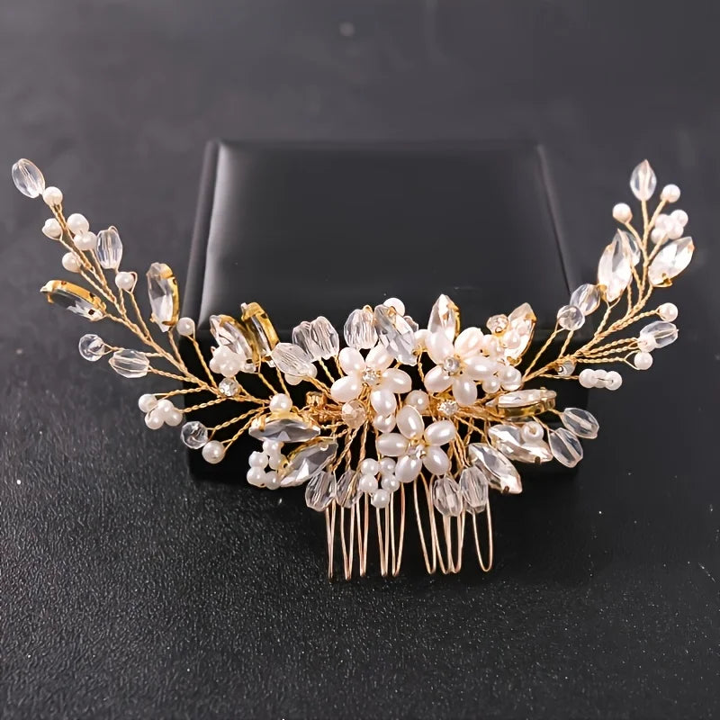 Crystal Rhinestone Flower Pearl Hair