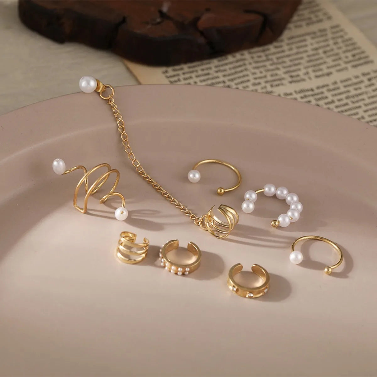 8pc Ear Clip Imitation Pearl Set