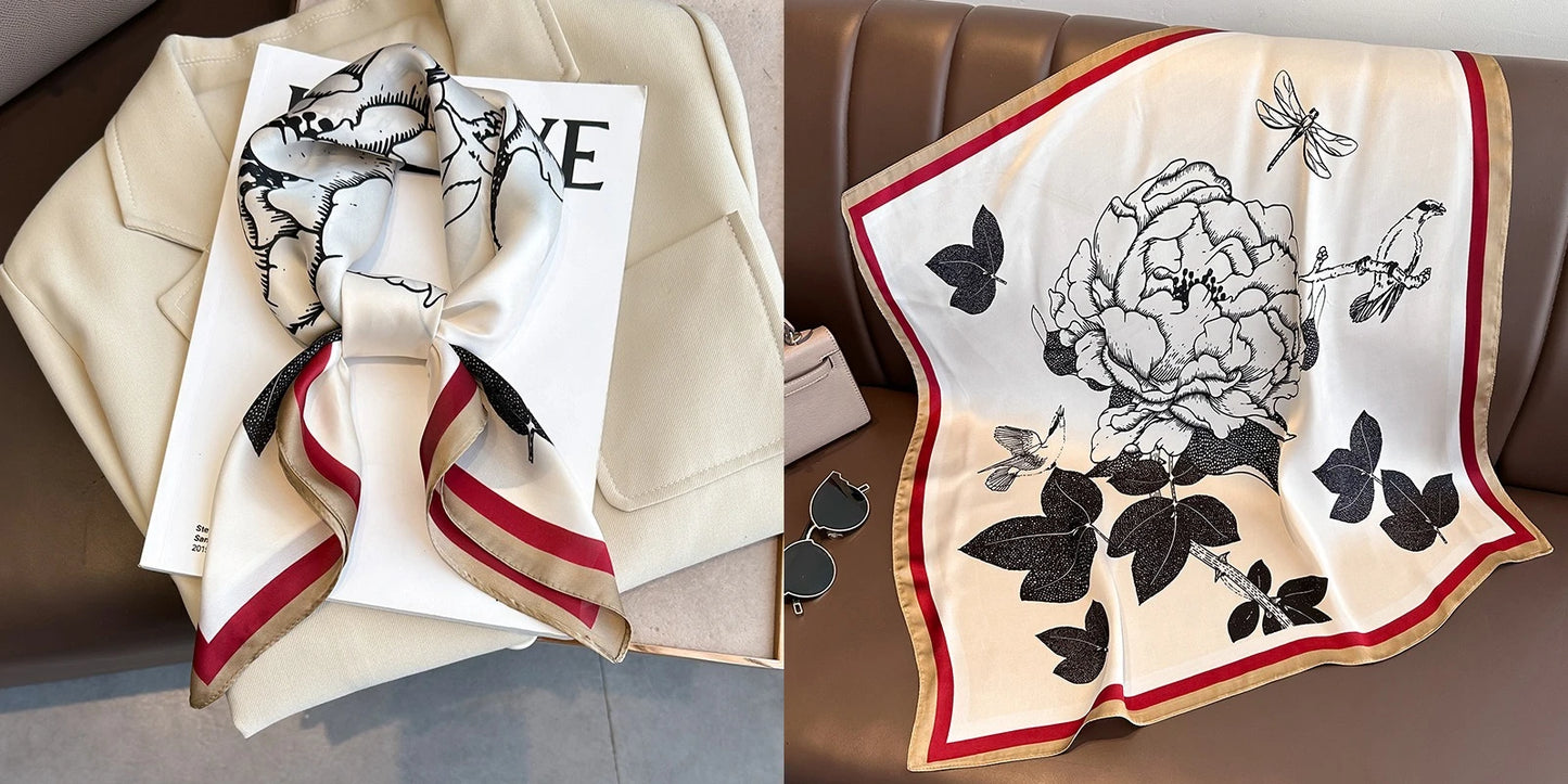 Floral Print Silk Square Scarf