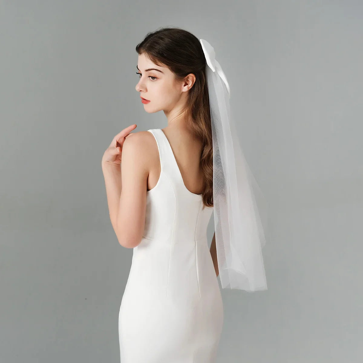 Elegant Bridal Wedding Headdress Double Layer Mesh Tulle White Color