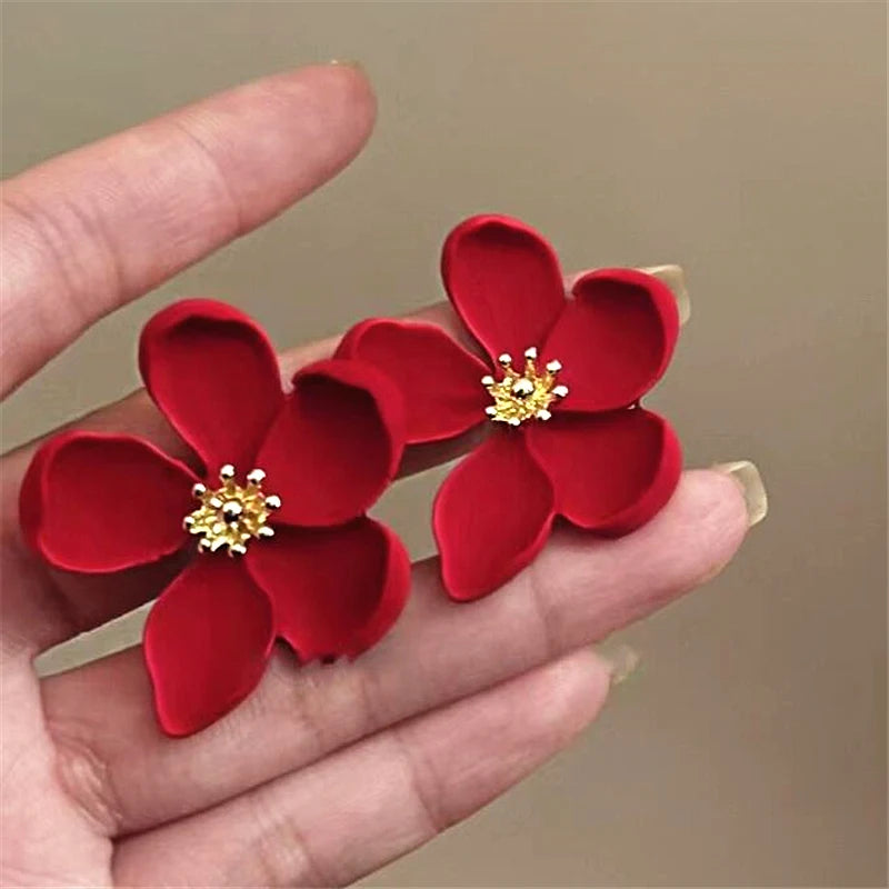 Gold Color Matte Flower Retro Earrings