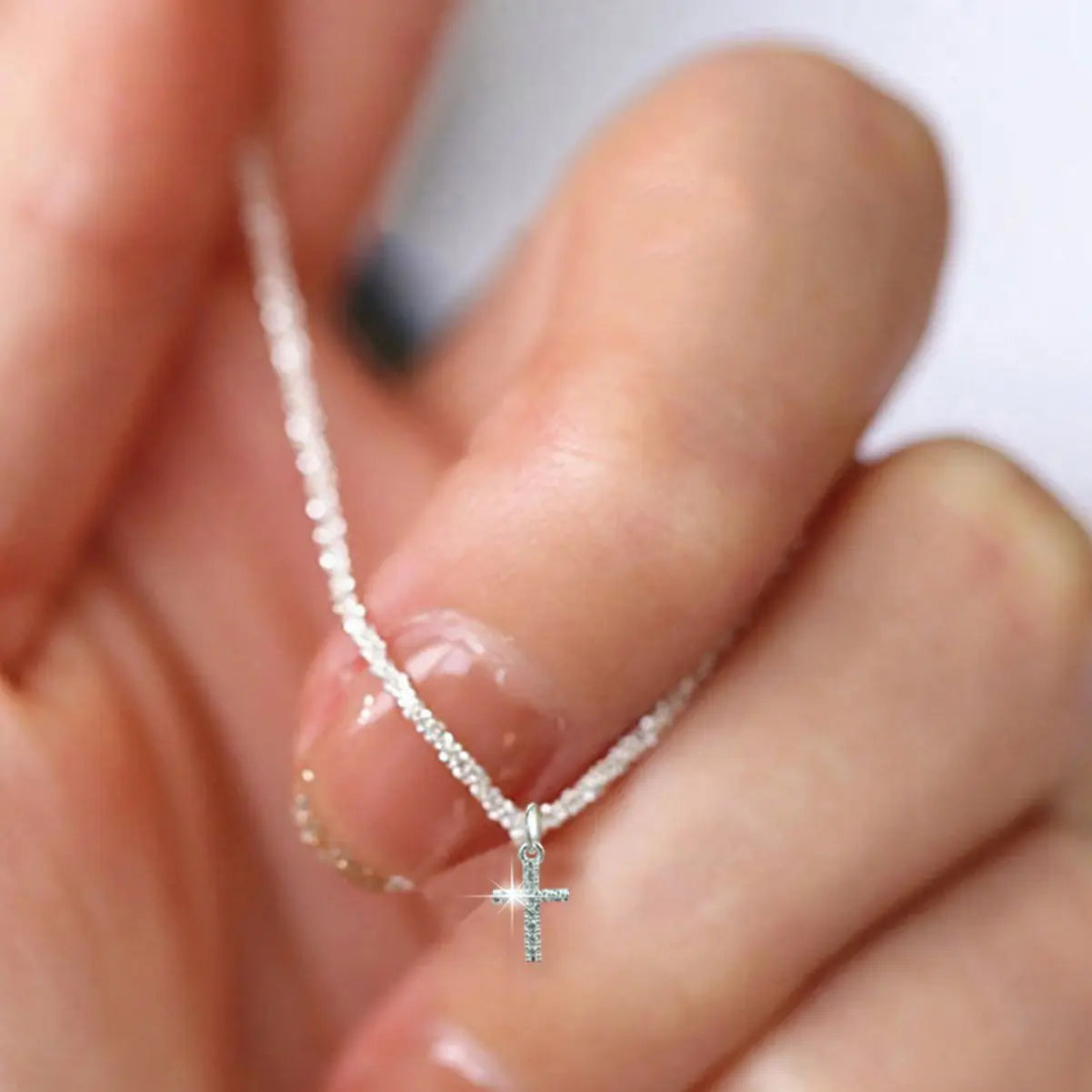 Popular 925 Sterling Silver Cross Zircon Necklace