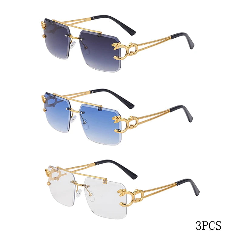 Fashion Metal Leopard Rimless Sunglasses