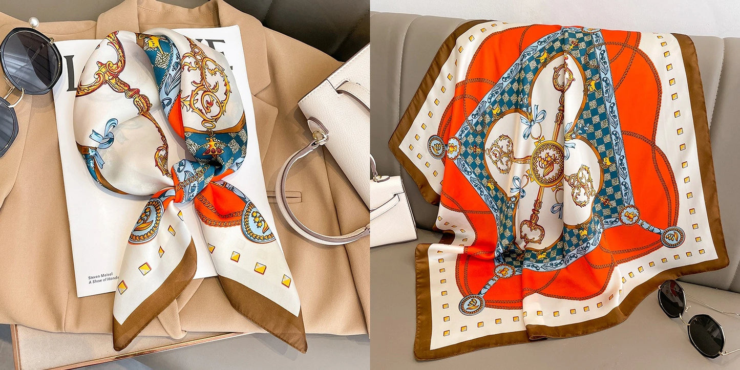 Floral Print Silk Square Scarf