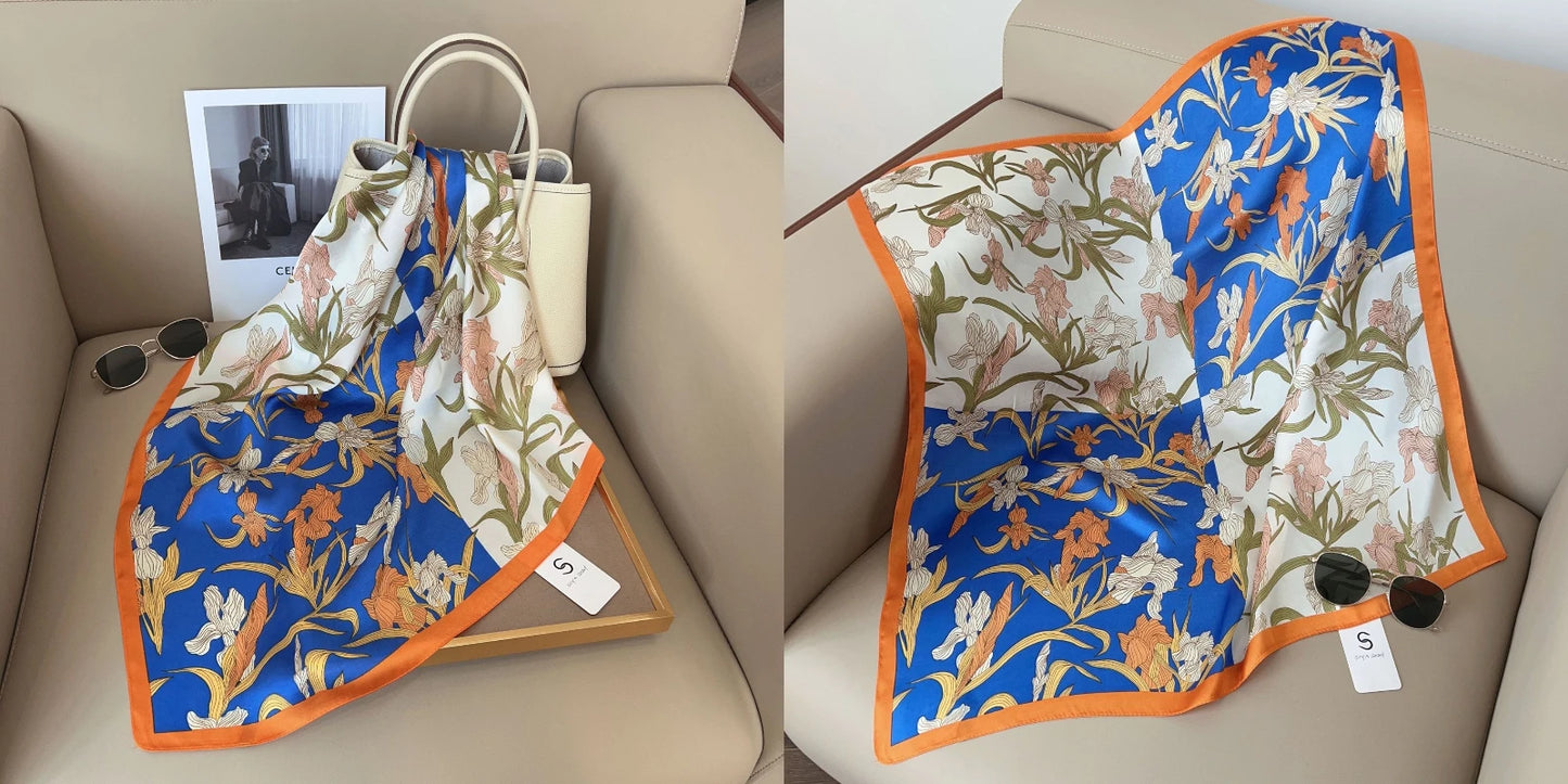 Floral Print Silk Square Scarf