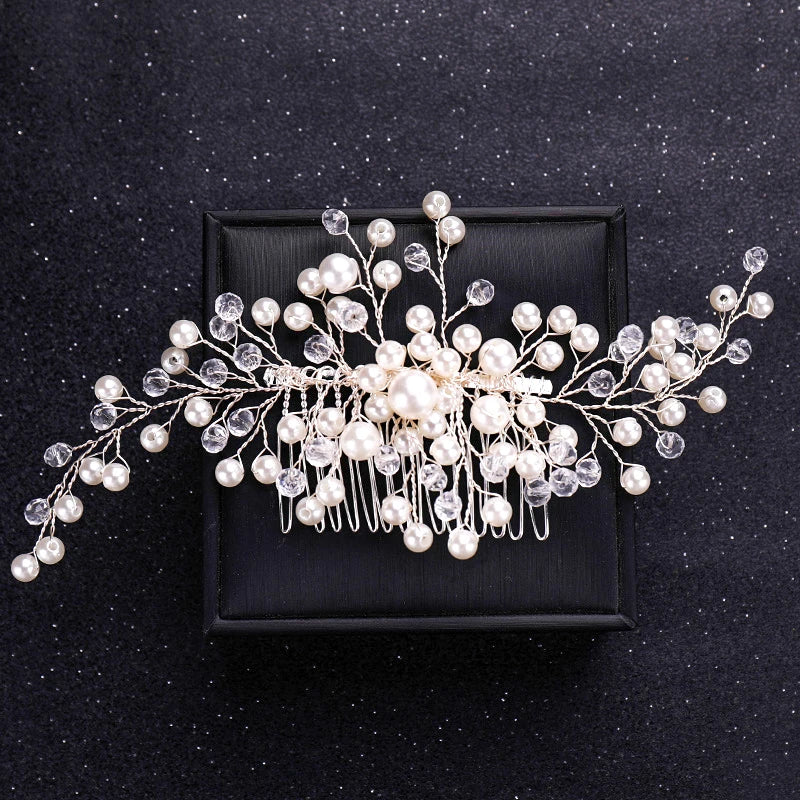 Silver Color Flower Pearl Crystal Wedding Hair Comb
