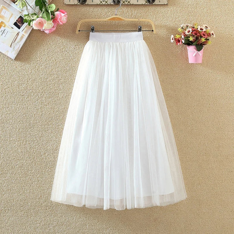 High Waist Mesh Pleated Skirts
