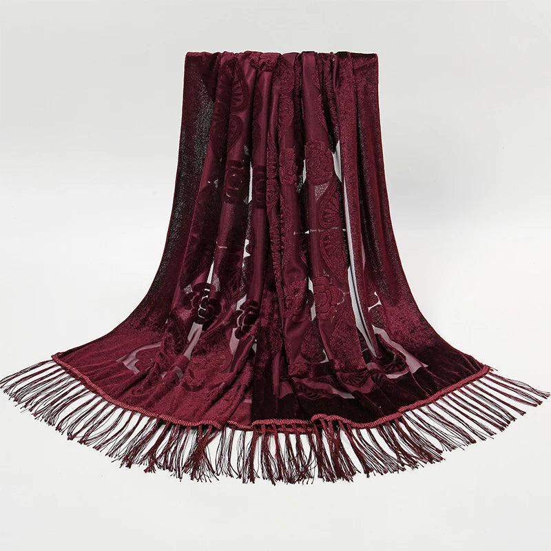 Hollow Lace Gradient Flower Silk Scarf