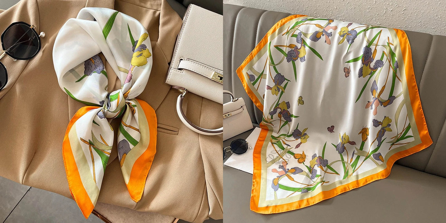 Floral Print Silk Square Scarf
