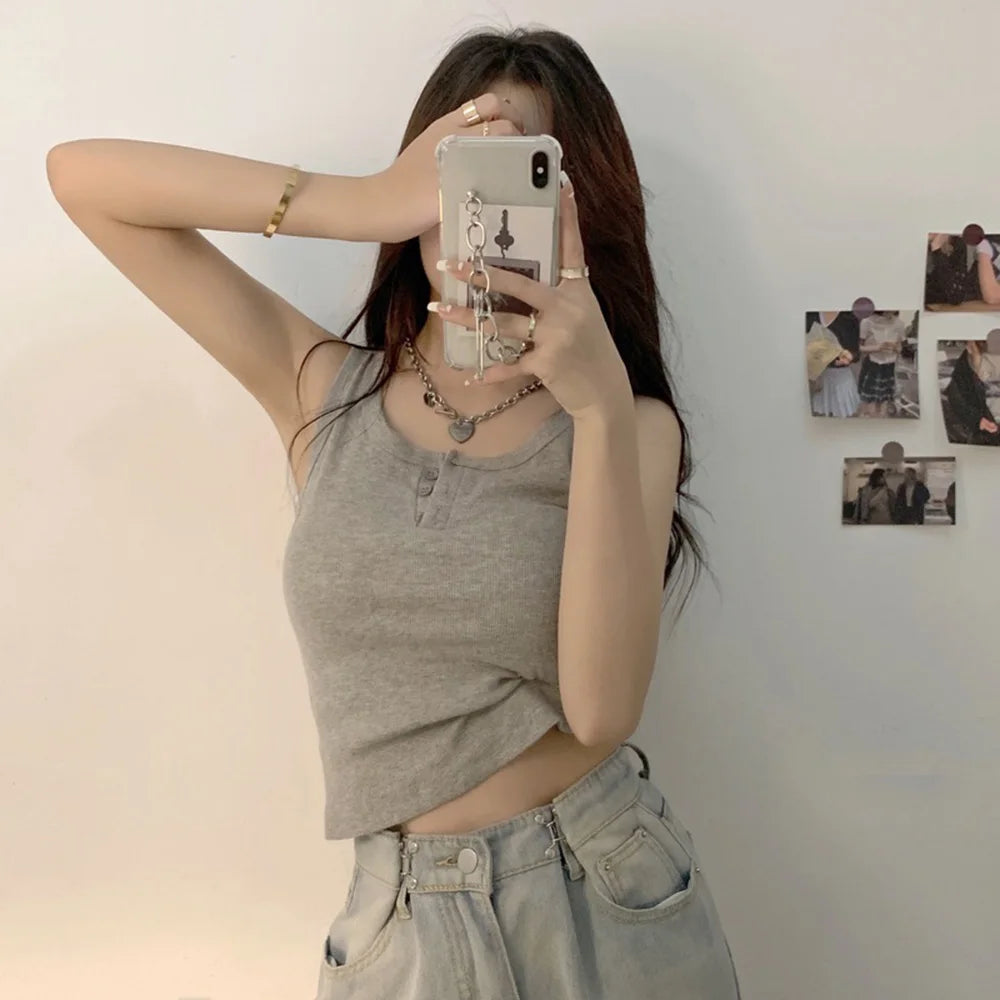 Tank Top for Women Ribbed Button Down Sleeveless Blouse