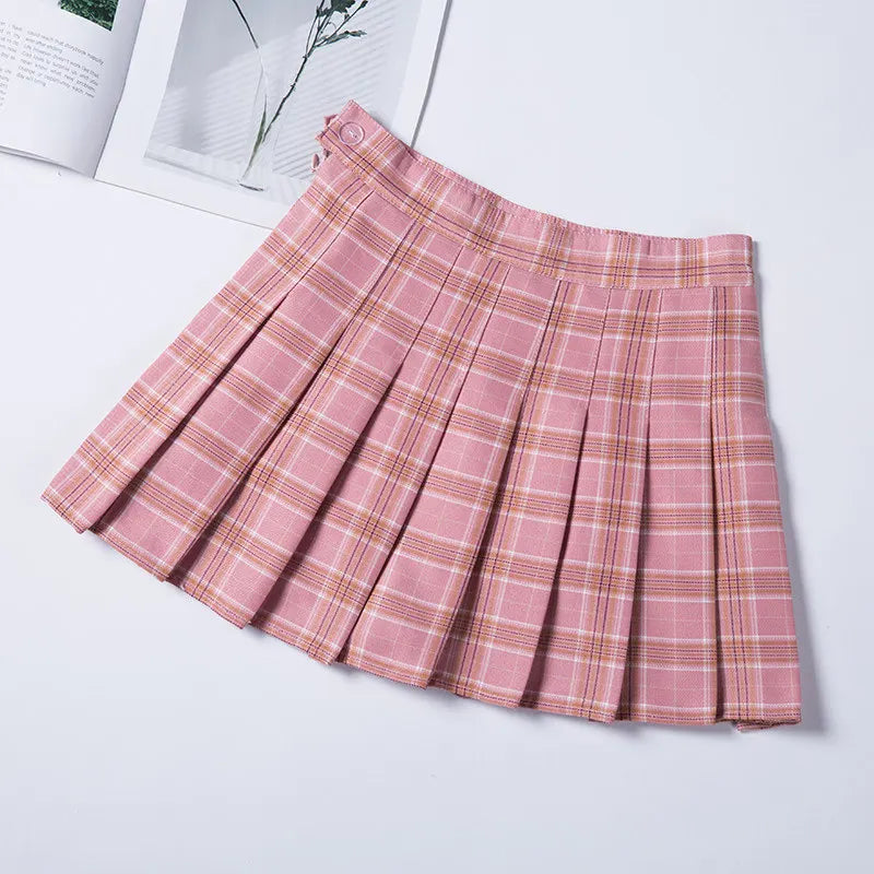 Summer Grey Plaid A-Line High Waist Mini Skirts