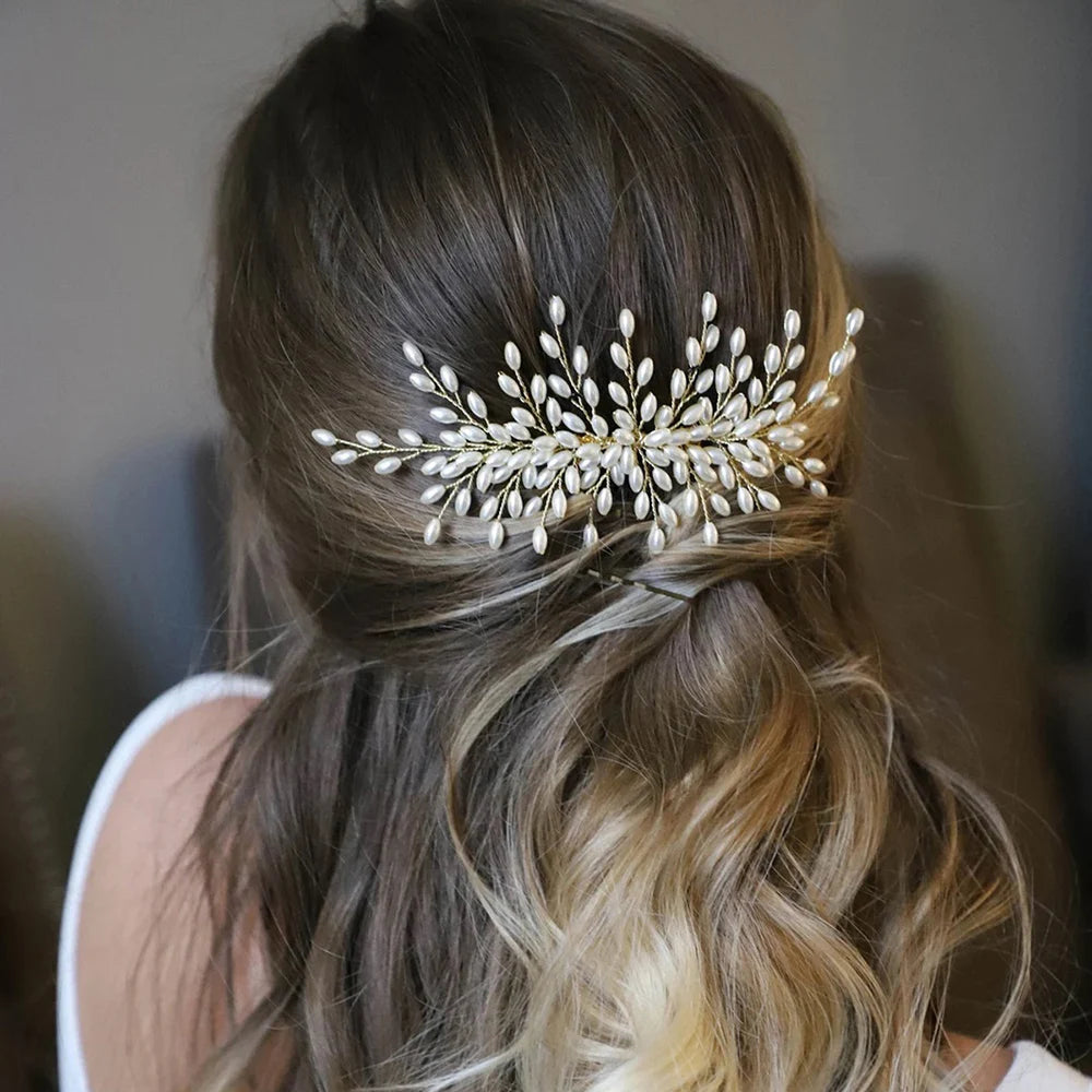 Crystal Pearl Hair Comb Clip Pin