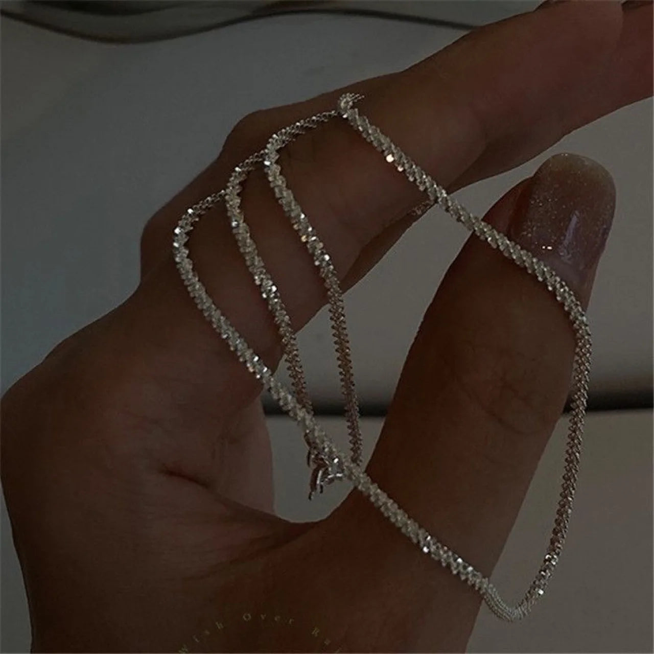 2pcs Set Shiny Sparkling Silver Plated Clavicle Chain Necklace Bracelet