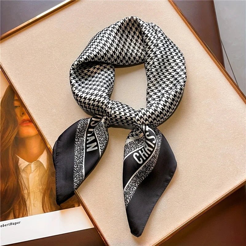 70cm Houndstooth Printed Square Scarf