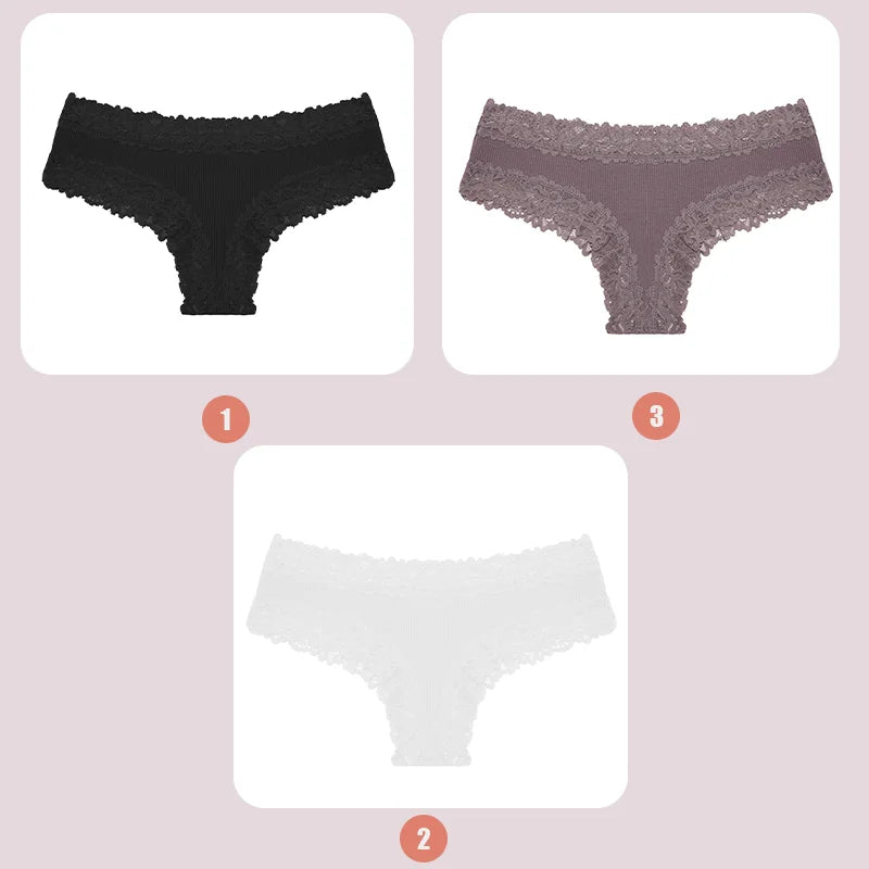 3PCS Lace Seamless Cotton Panties