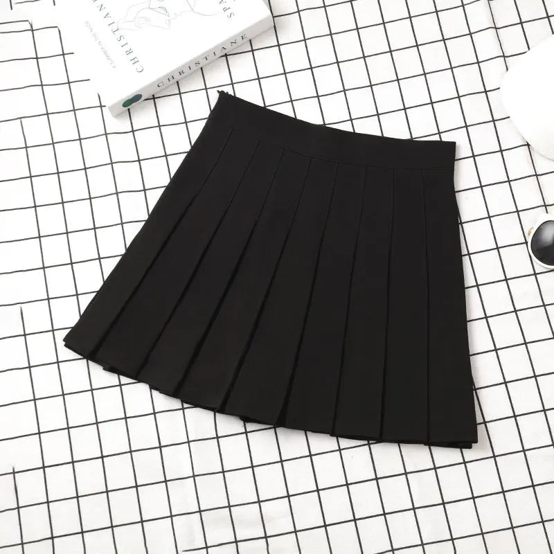 High Waist Korean Style Black Mini Pleated Skirt
