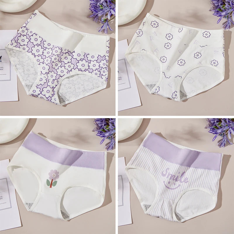 4Pcs/Set Cotton High Waist Lingerie