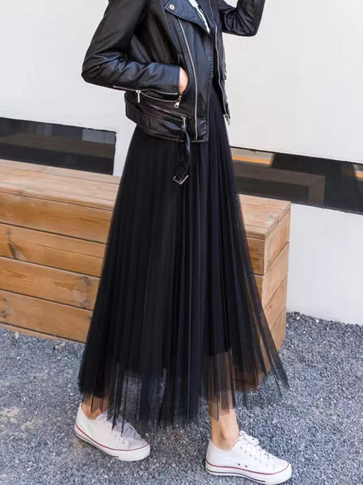 Chic High Waist Black Party Faldas