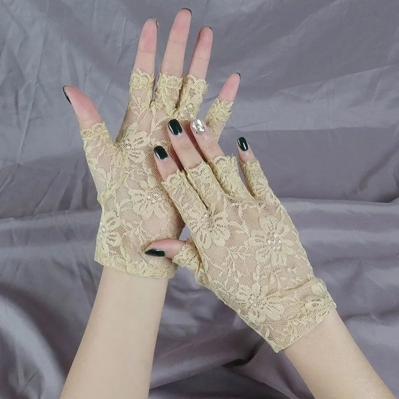 Black Fingerless Sexy Lace Gloves