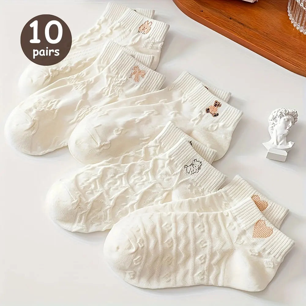Women Cartoon Teddy Bear Patterned Ankle Socks