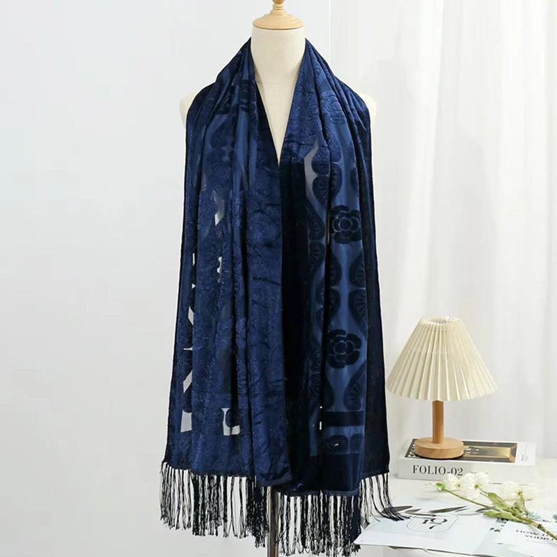 Hollow Lace Gradient Flower Silk Scarf