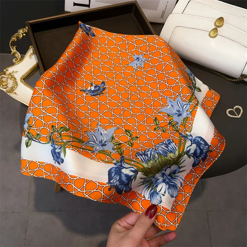 Floral Print Square Silk Scarf