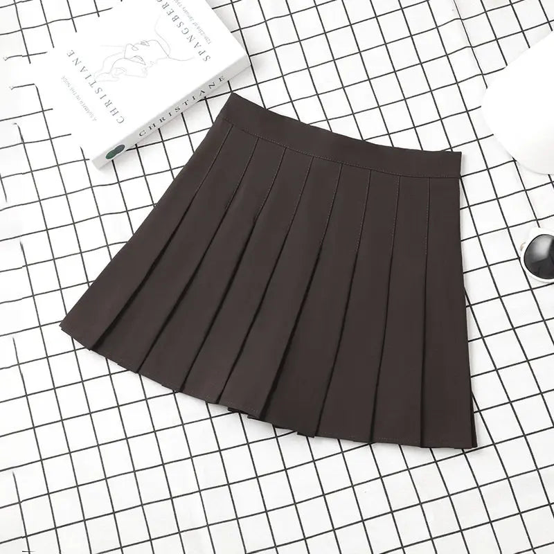 High Waist Korean Style Black Mini Pleated Skirt