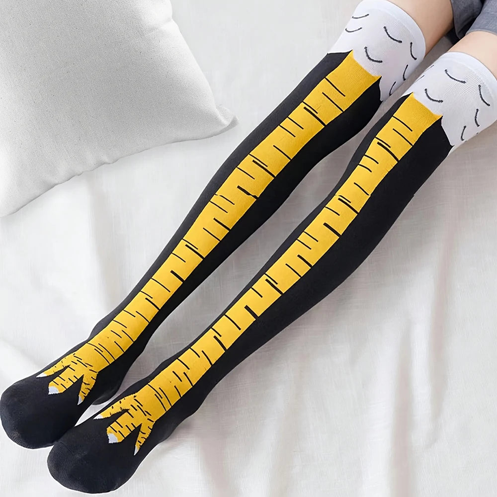 1 Pair Women Knee High Socks Trendy Cartoon Funny Chicken Claw Socks