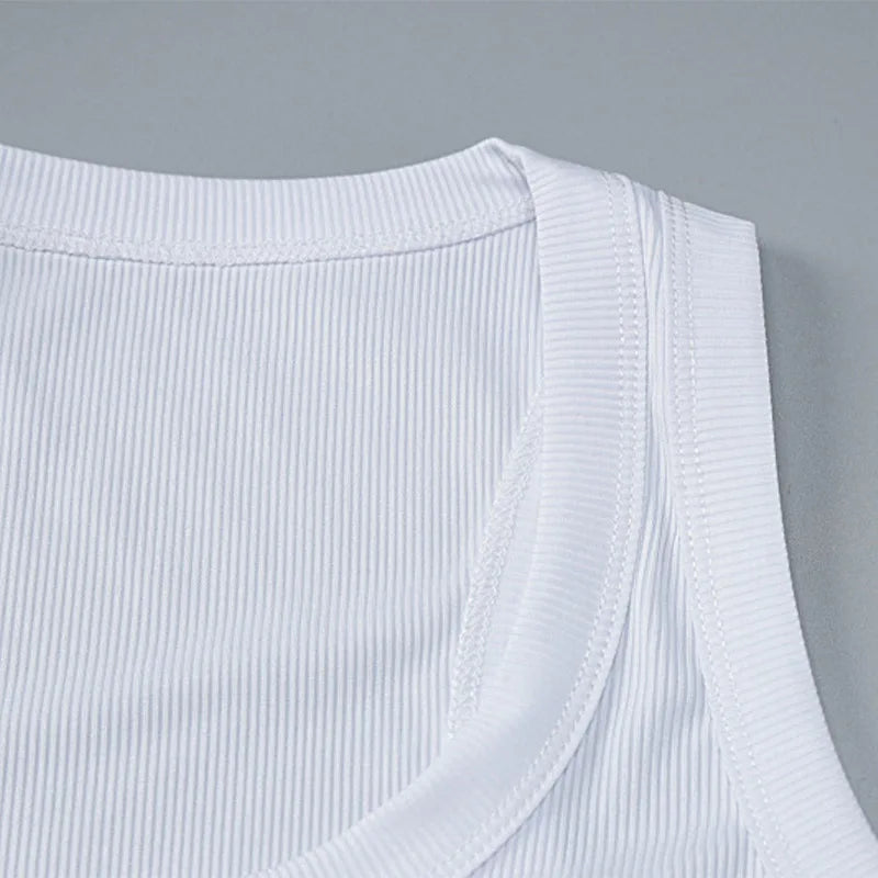Ribbed Square Neck White Sexy Tank Top