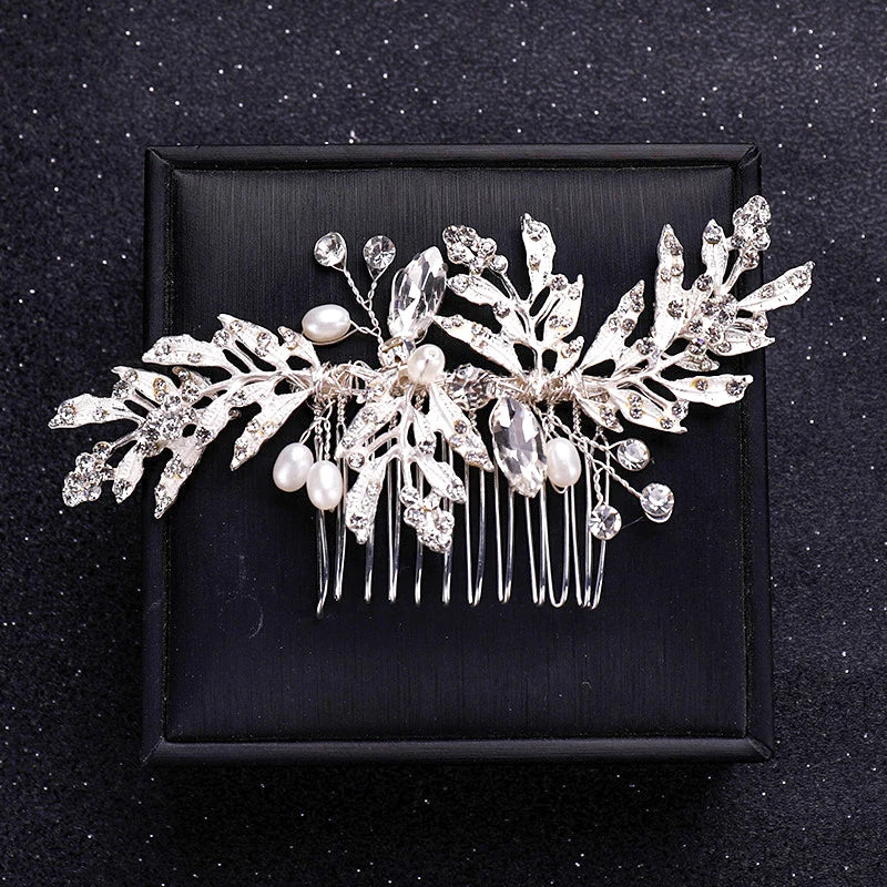 Silver Color Flower Pearl Crystal Wedding Hair Comb