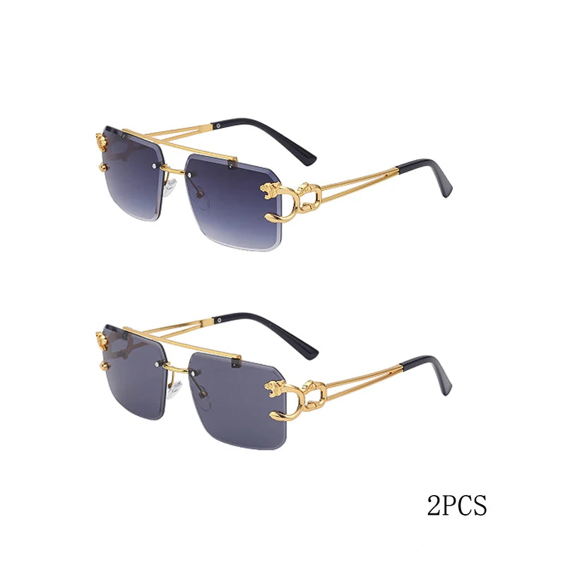Fashion Metal Leopard Rimless Sunglasses