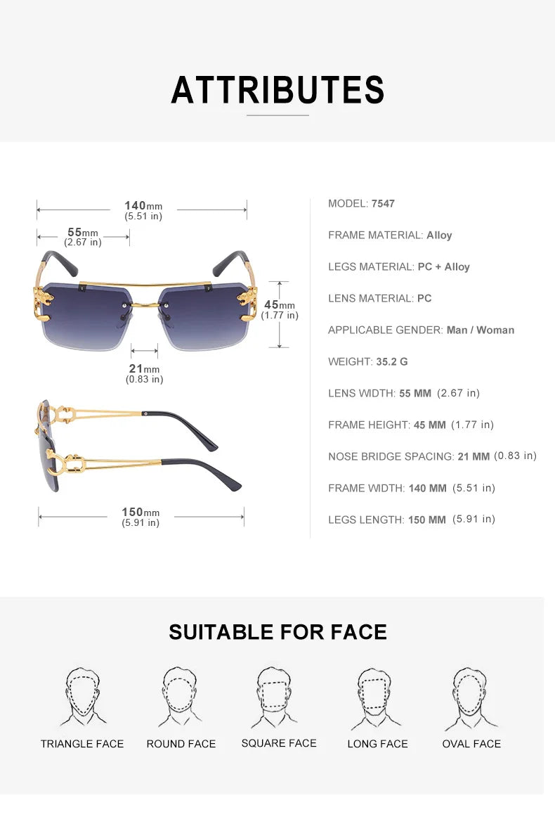 Fashion Metal Leopard Rimless Sunglasses