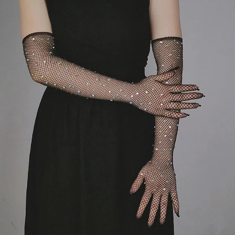 Sexy Elastic Rhinestones Mesh Gloves