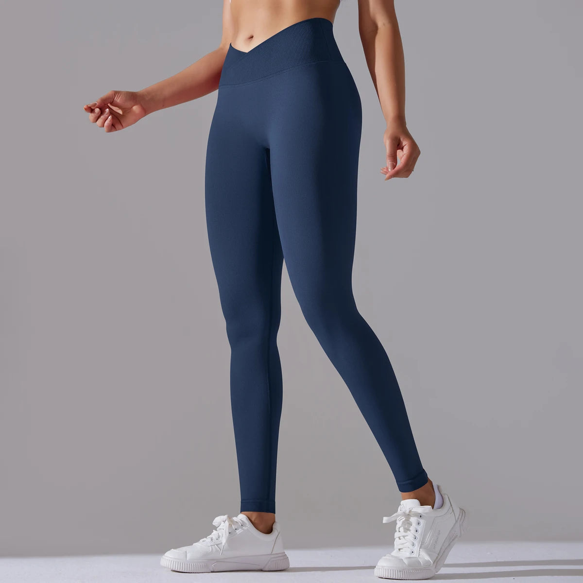 Seamless Yoga Pant Cross Over Waistband Sports Fitness Legging