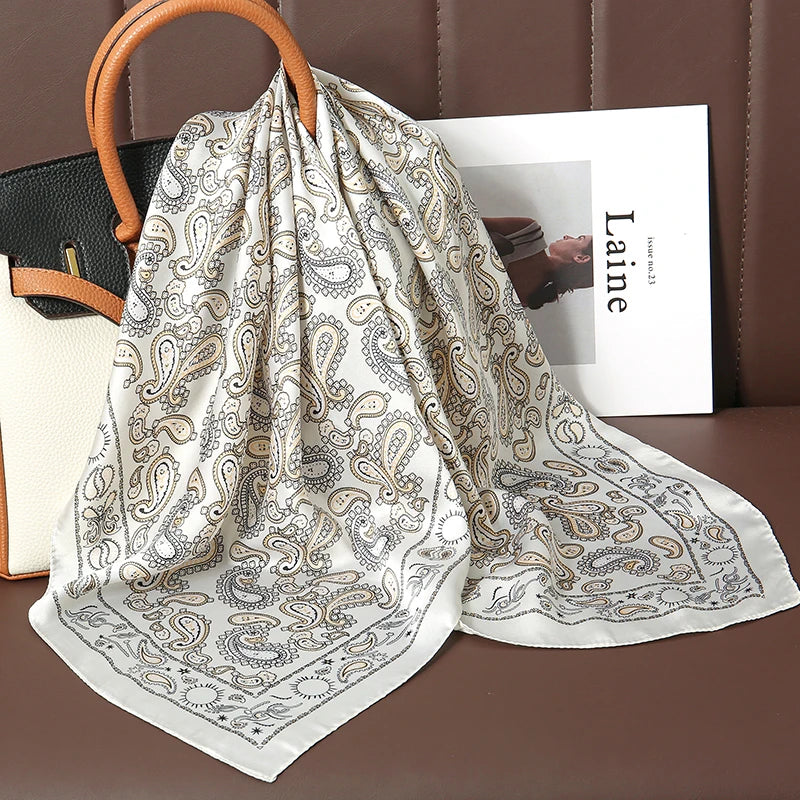 Print Satin Silk Square Scarf