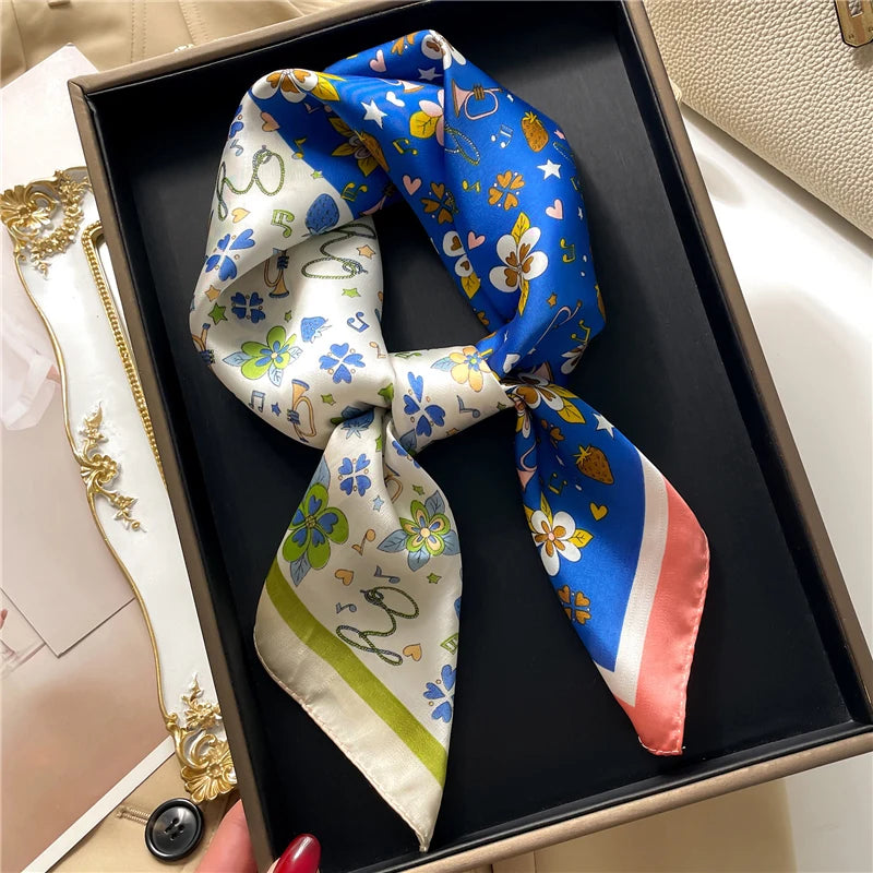 Floral Print Square Silk Scarf