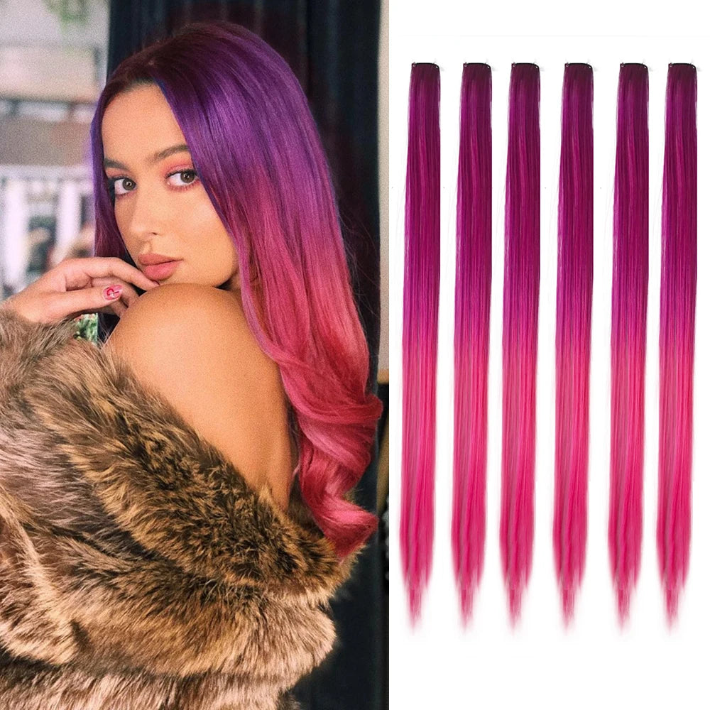 6pcs/pack Colored Party Highlights Clip in Hair Extensions