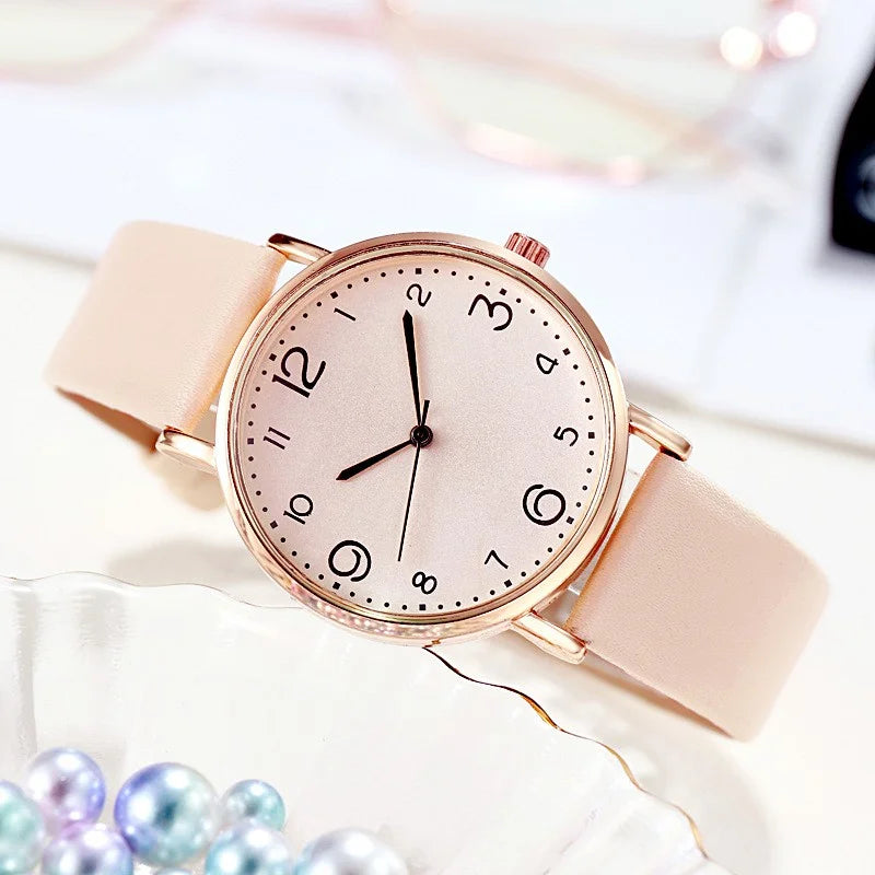 Arabic Numbers Leather Analog Quartz Watch