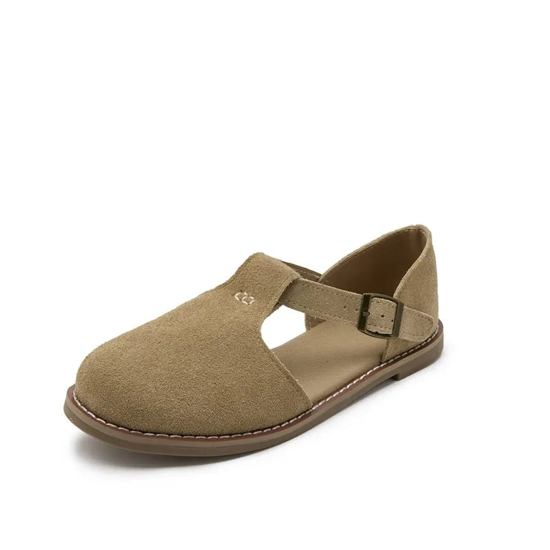 Flat-soled retro frosted genuine leather sandal