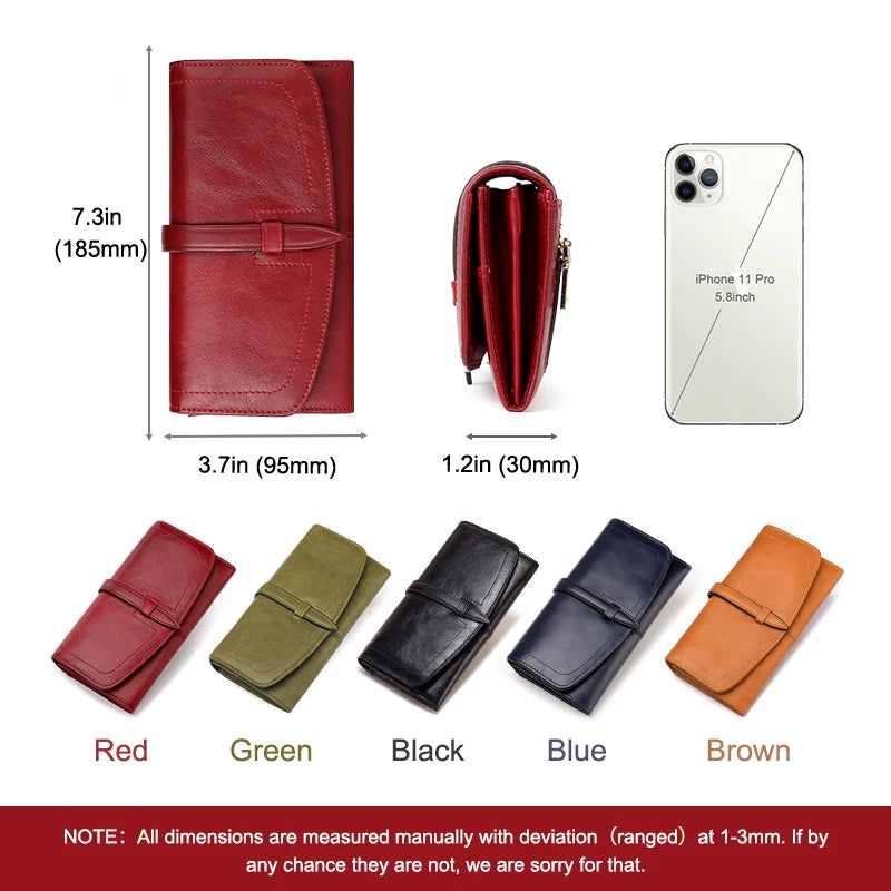 Women's Genuine Leather Wallet Classic Long Wallets with Zipper