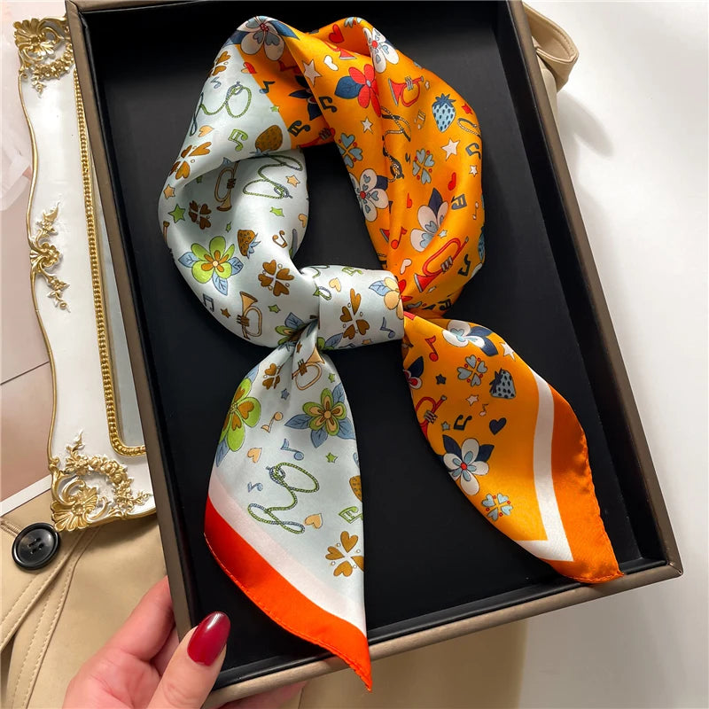 Floral Print Square Silk Scarf