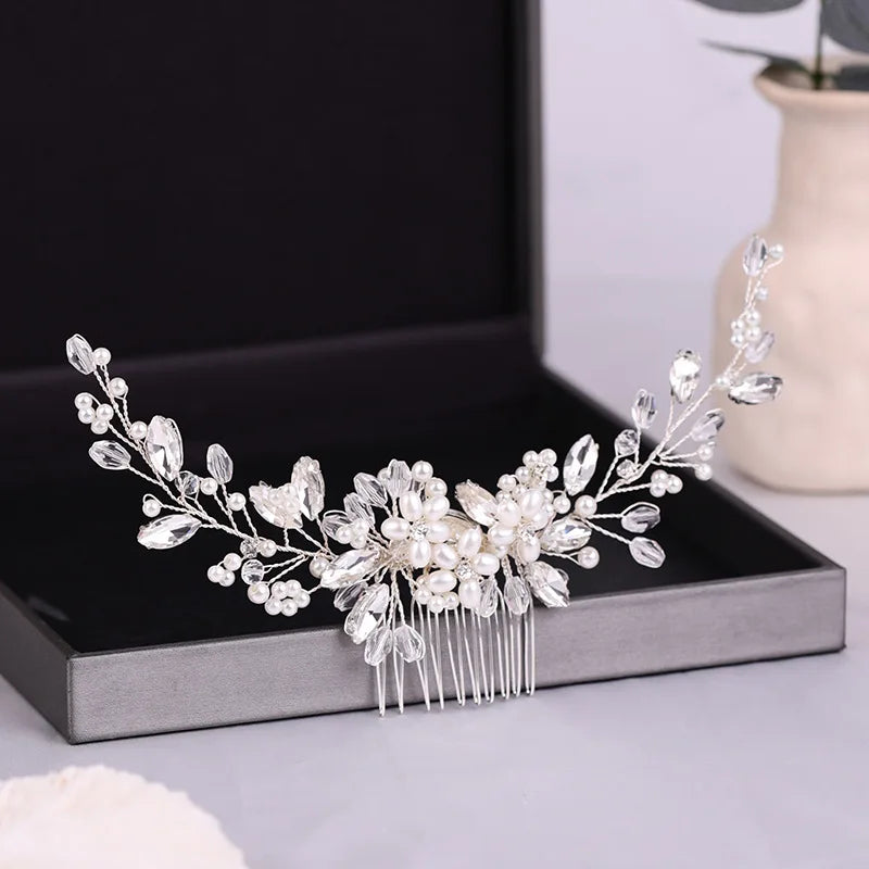 Crystal Rhinestone Flower Pearl Hair