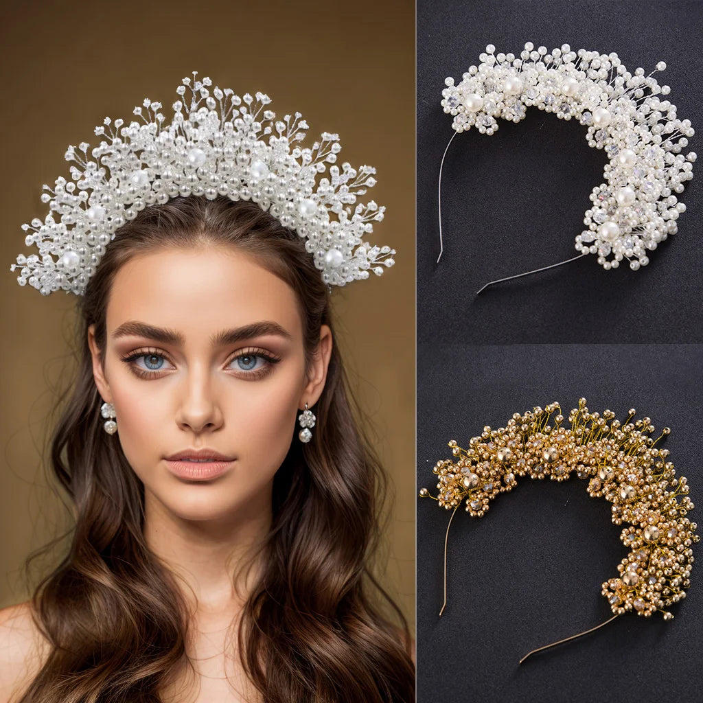 White Pearl Bridal Headband Accessories Diamonds