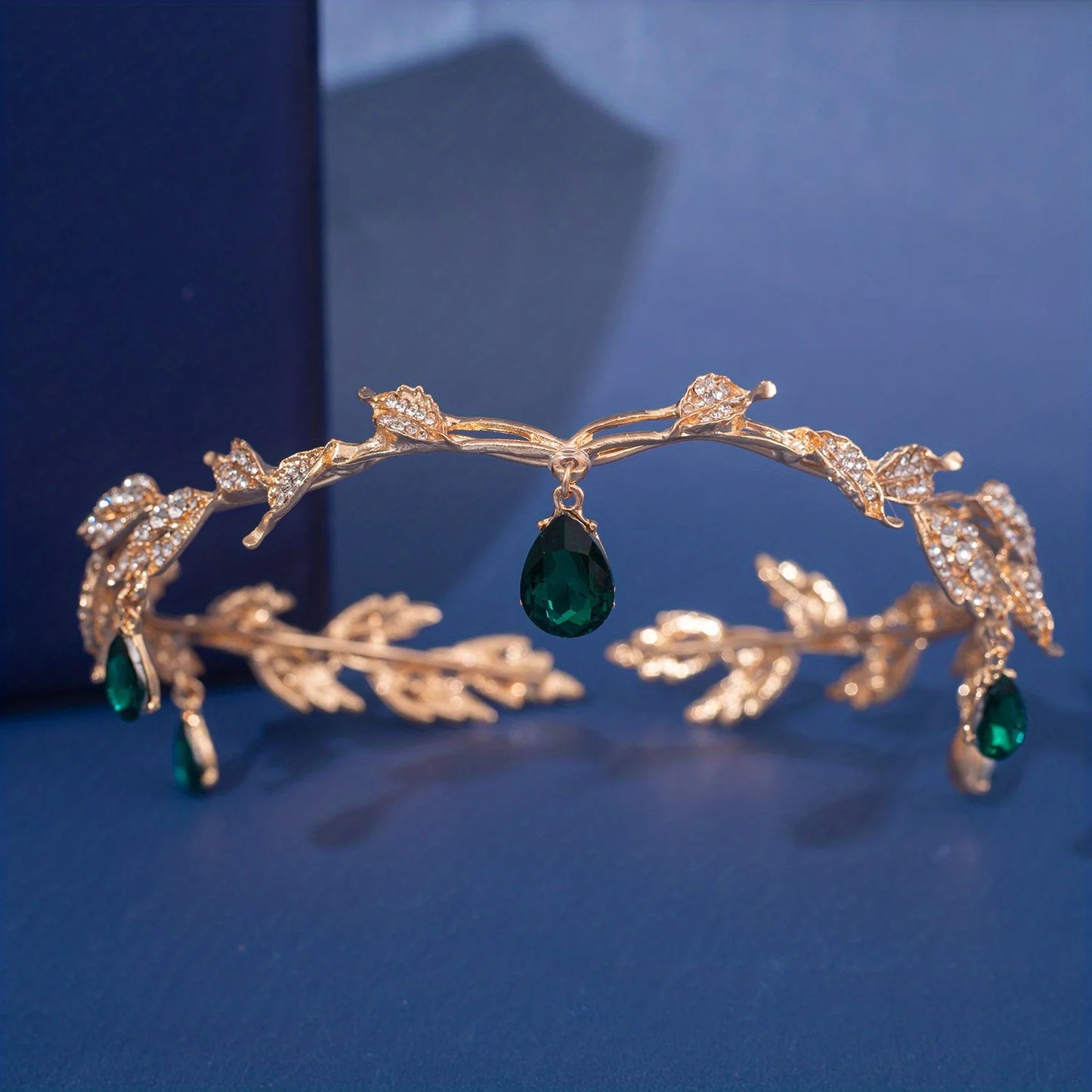 Vintage Crystal Rhinestone Waterdrop Leaf Tiara