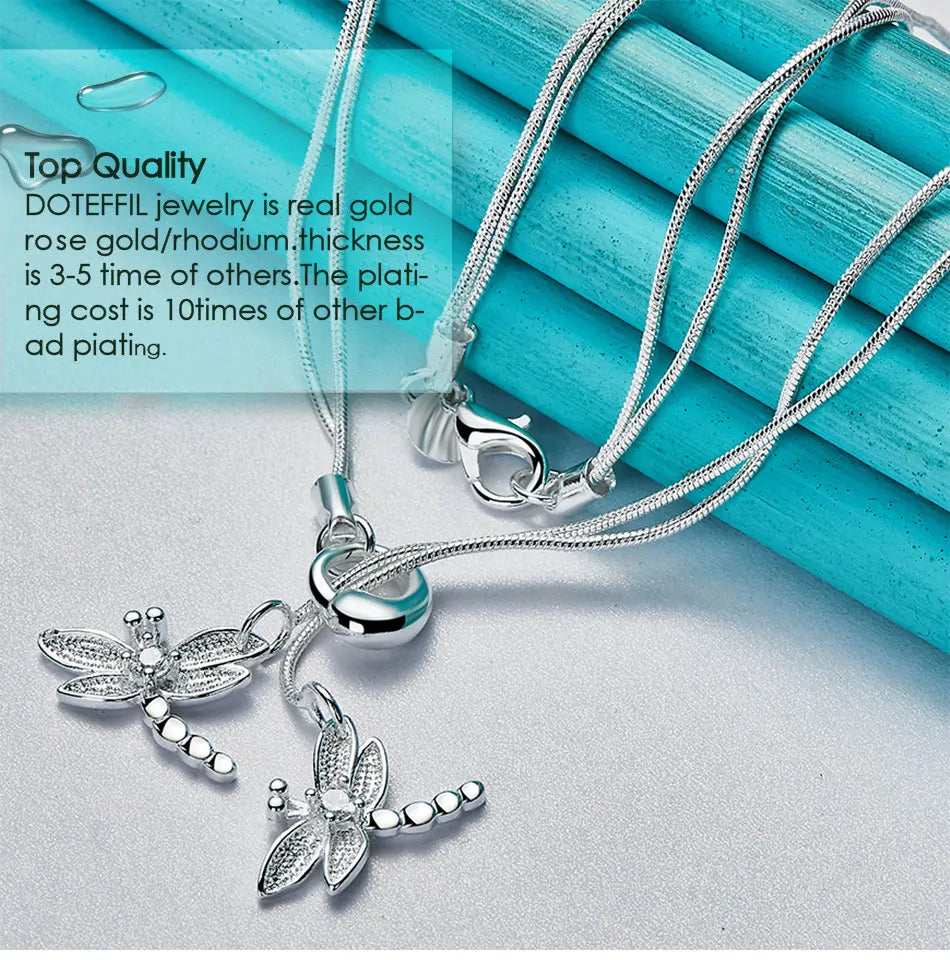 925 Sterling Silver Two Dragonfly Pendant Necklace