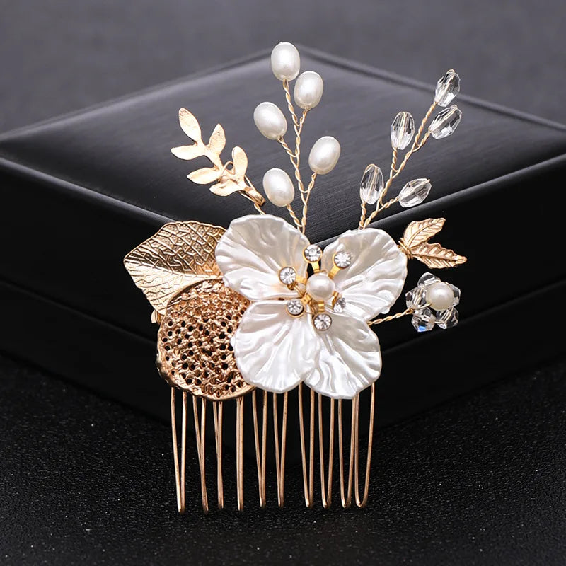 Bridal headdress gold leaf hair