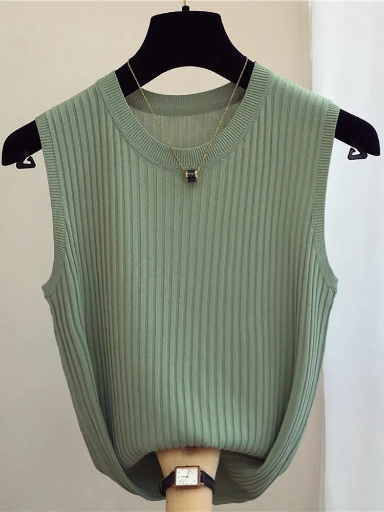 Tanks Top Women Sleeveless Knitted T-Shirts