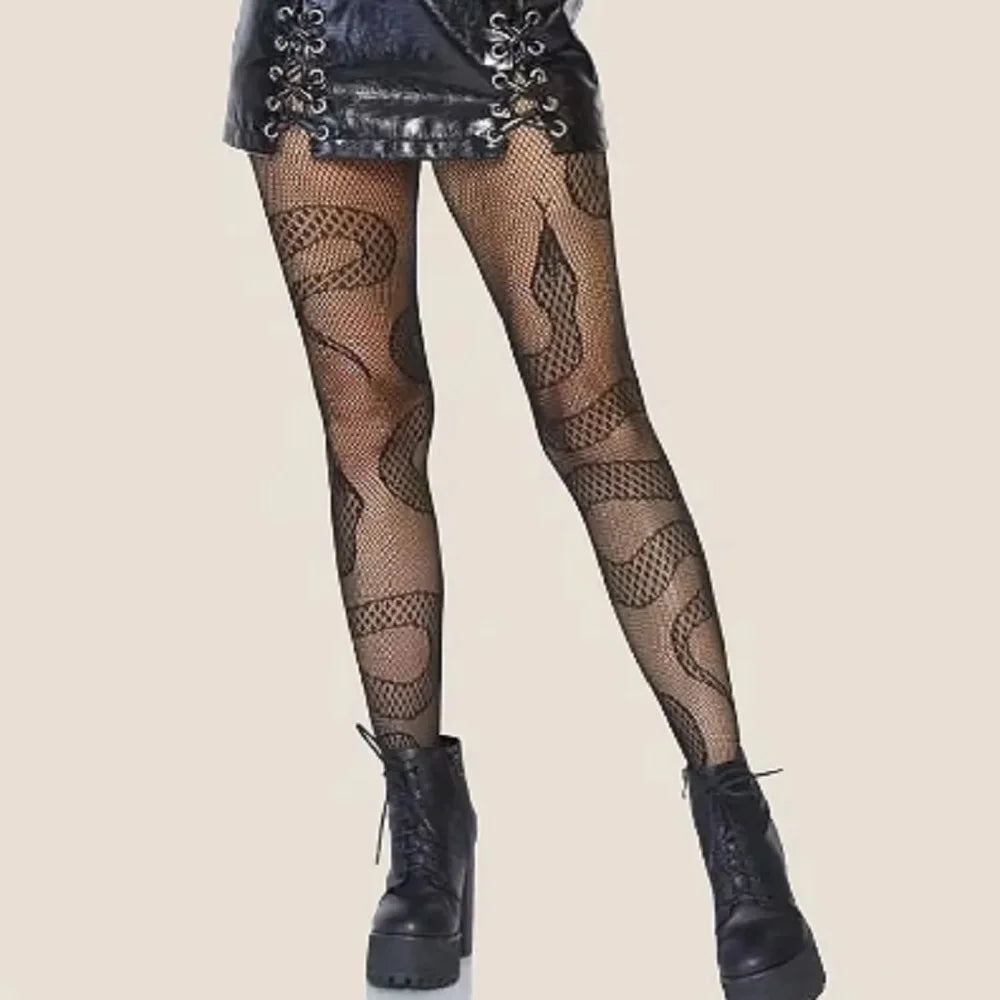 Snake Tights Women Anime Pantyhose Black Mesh Fishnet Stockings