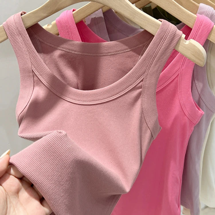 Round Neck Ribbed Tank Top